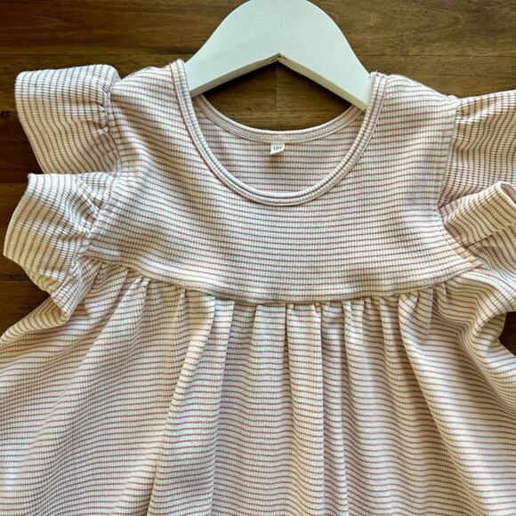 Jane + Jo Short Sleeve Cotton Knit Ribbed Emily Dress - Petal Pink Stripe 10 - Picture 3 of 7